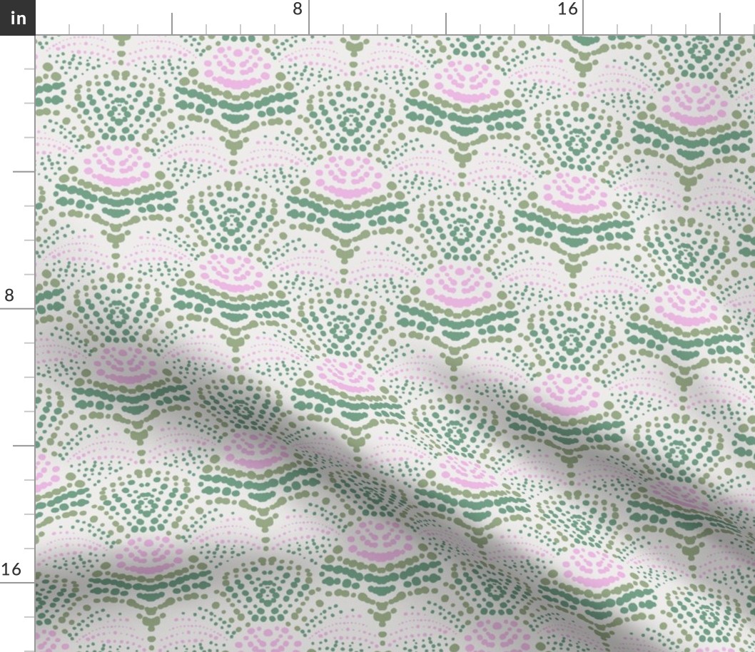 L|Pattern of light jade green pink Dots Creating Organic Shapes on beige