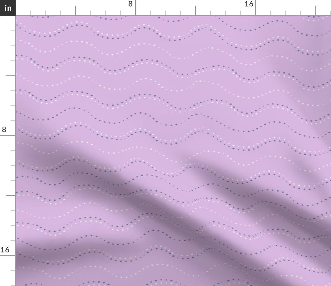 L| Organic denim blue white dot shapes making wavy waves on mauve
