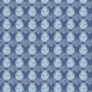 Carnation Block Print Coordinate in Blue Small Scale