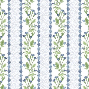 Blue and Green Carnation Indian Floral Block Print Stripe