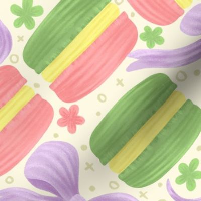 Strawberry & Matcha Flavour | Medium | Pastel French Macarons and Coquette Bows