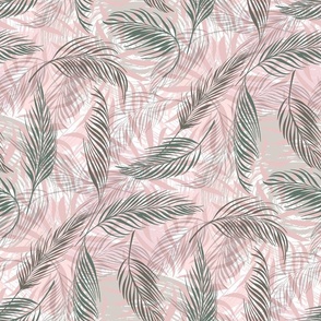 Slender Tropical Palm Leaves in Green on Blush Foliage