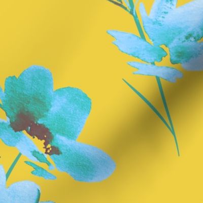 Drifting petals blue on yellow