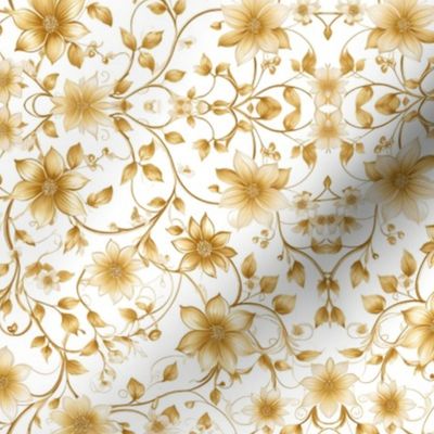 Chic Simplicity: Repeat Floral Vines in Classic Gold and White