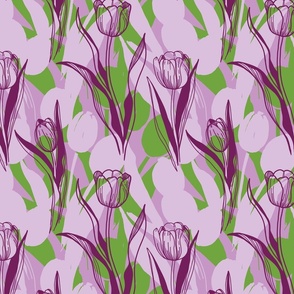 Tulips, purple green, middle. 