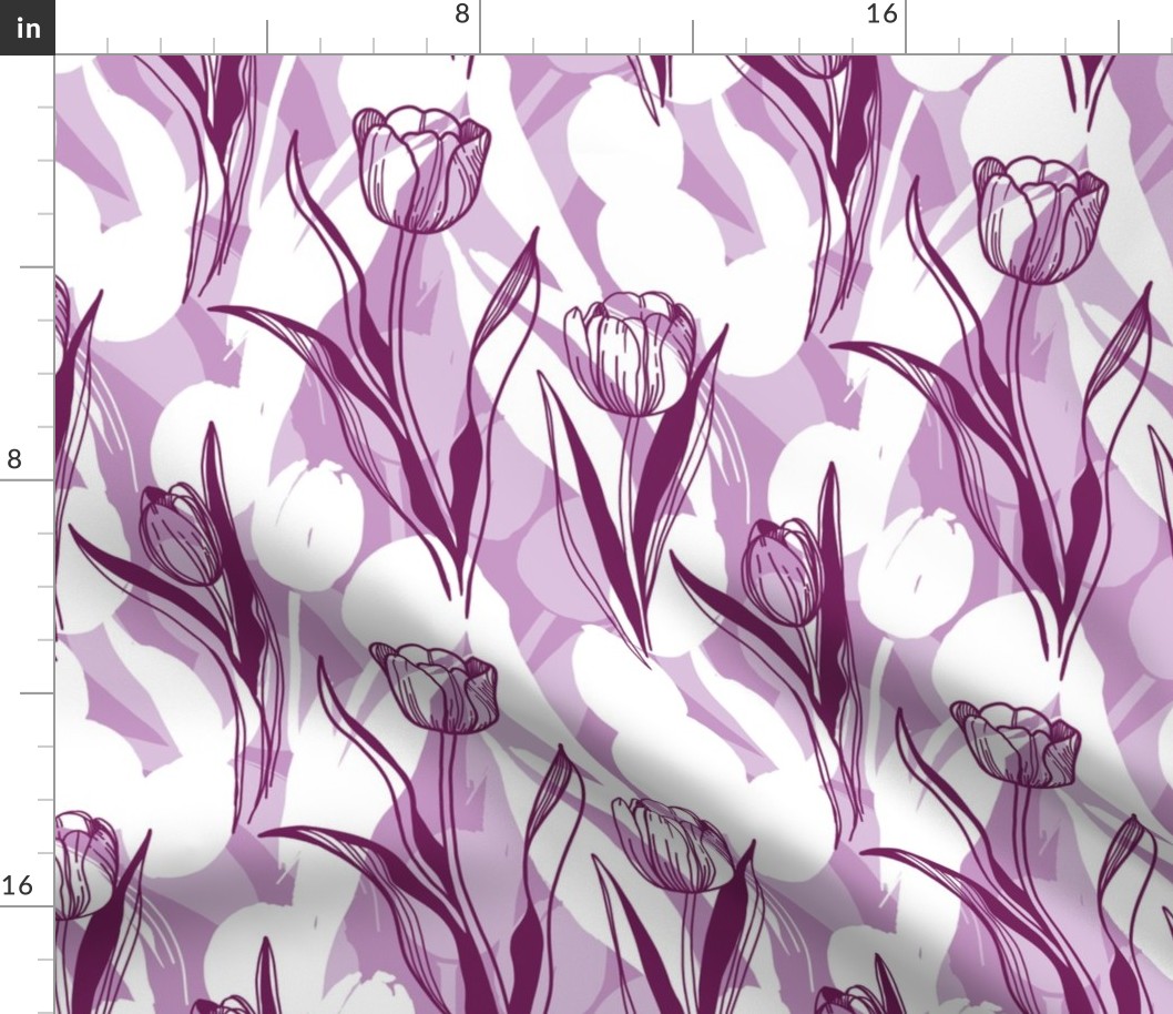 Tulips, purple white, middle.