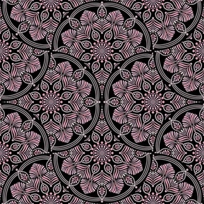 12” Dusky Rose Fronds Dot Mandala Art Deco Fans - Medium