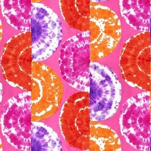 Retro tie-dye handcrafted geometric pattern with half circles in vibrant pink, red, orange, small