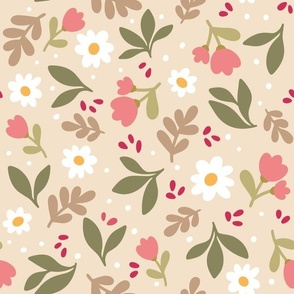 Ditsy Floral large 12" Beige Foliage