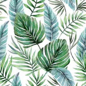 Monstera and Palm Watercolor Tropical Leaves