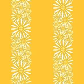 L – Yellow Daisy Stripes – Retro Vintage Summer Floral Vertical Pinstripe