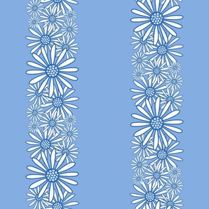 L – Blue Daisy Stripes – Retro Vintage Summer Floral Vertical Pinstripe