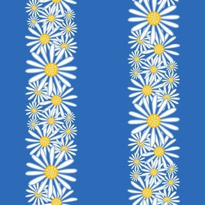 L – Blue Daisy Stripes – Retro Vintage Summer Floral Vertical Pinstripe