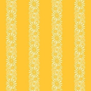 S – Yellow Daisy Stripes – Retro Vintage Summer Floral Vertical Pinstripe