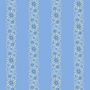 S – Blue Daisy Stripes – Retro Vintage Summer Floral Vertical Pinstripe