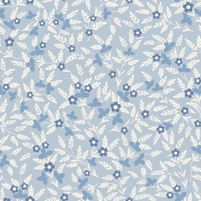 Micro Art Nouveau Folk Floral in classic baby blue and white