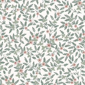 Micro Art Nouveau Folk Floral in sage green, pink, and terracotta