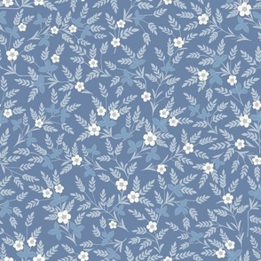 Micro Art Nouveau Folk Floral in cornflower blue and white