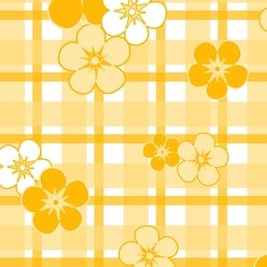 L - Yellow Floral Gingham  – Vintage French Country Check