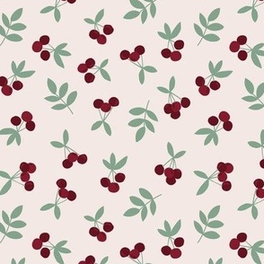 Little Boho Cherry garden - Summer Cherries design burgundy on ivory  