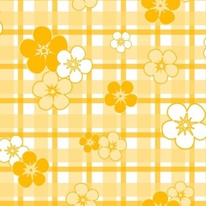 M - Yellow Floral Gingham  – Vintage French Country Check