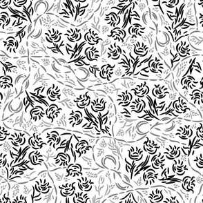 Meadow florals bundled with twine in black and white. Large scale