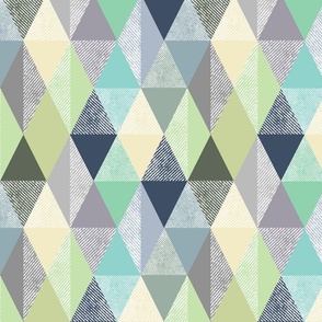 Grey, green, cream textured geometric pattern.