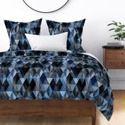 Monochrome blue textured geometric pattern.