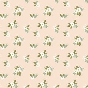 Ditsy Floral Daisies and leaves MINI 2" Cream