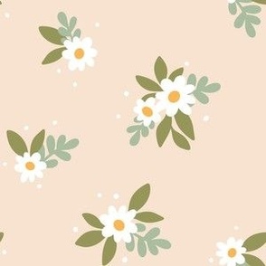 Ditsy Floral Daisies and leaves 6" Cream