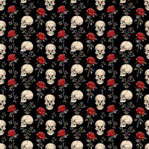 Gothic Red Roses & Skulls
