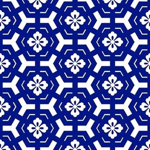 Indigo Blue Antique Japanese Inspired Hexagon Geometric by Sewell Graphic Arts