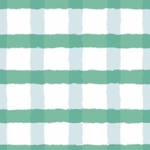 LARGE Pastel Blue and Dark Green Organic Hand-Drawn Abstract Checkered Square Grid