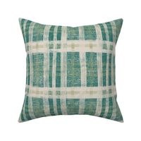 (m) Textured plaid in emerald green, light sage green and linen off white
