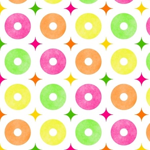 L – Geometric neon cheerios – tropical mid-century watercolor donuts & diamonds 