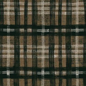 (m) Textured plaid in brown, black and linen off white