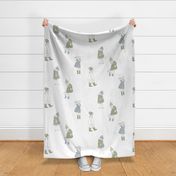 Little Girl Adventure - french grey_ light sage green - muted playful whimsical
