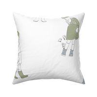 Little Girl Adventure - french grey_ light sage green - muted playful whimsical