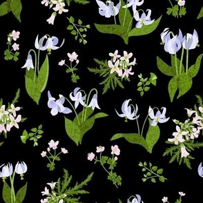 Wildflower Garden/Pastel Spring Flowers/Cottagecore Floral - Black Medium