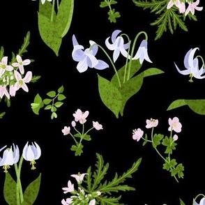 Wildflower Garden/Pastel Spring Flowers/Cottagecore Floral - Black Large