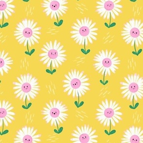 SMALL Cute hand-drawn textured Daisies on a happy yellow background
