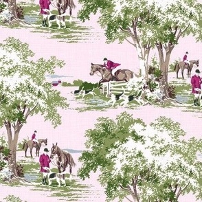 Equestrian hunter scene in pink SMALL SCALE