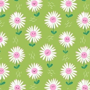 SMALL Cute hand-drawn textured Daisies on a happy pastel green background
