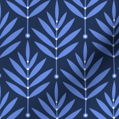 MEDIUM navy blue leaf 0038 R geometric abstract art deco modern art