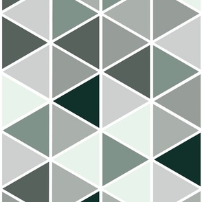 Medium Geometric Triangles, Green and Grey Tones
