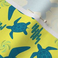 Sea Turtle / turtle / coastal / sea life / dark turquoise / bright yellow