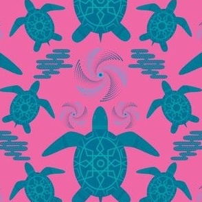 Sea Turtle / turtle / coastal / sea life / dark turquoise / bright pink