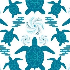 Sea Turtle / turtle / coastal / sea life / dark teal / white