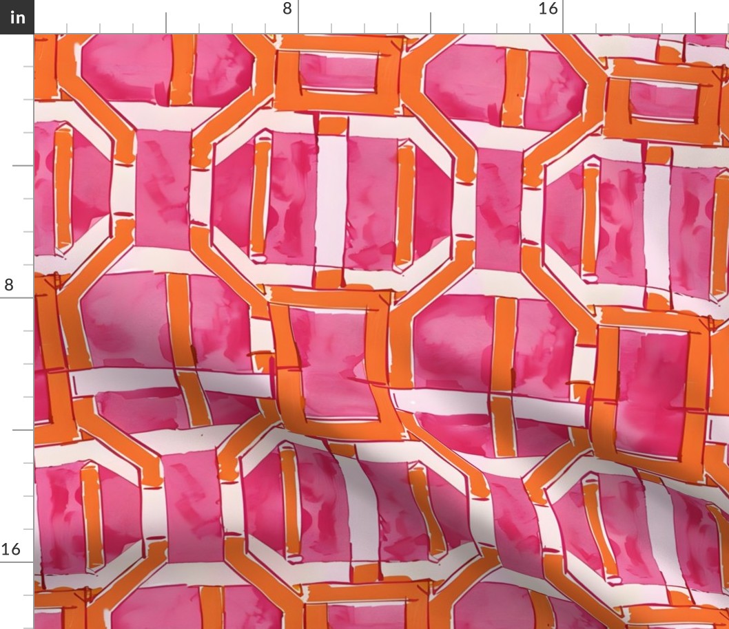 Pink and orange chinoiserie lattice