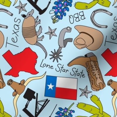 non-directional Texas items on blue